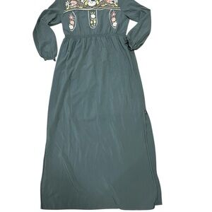 JODIFL Green Maxi Dress with Floral Embroidery
